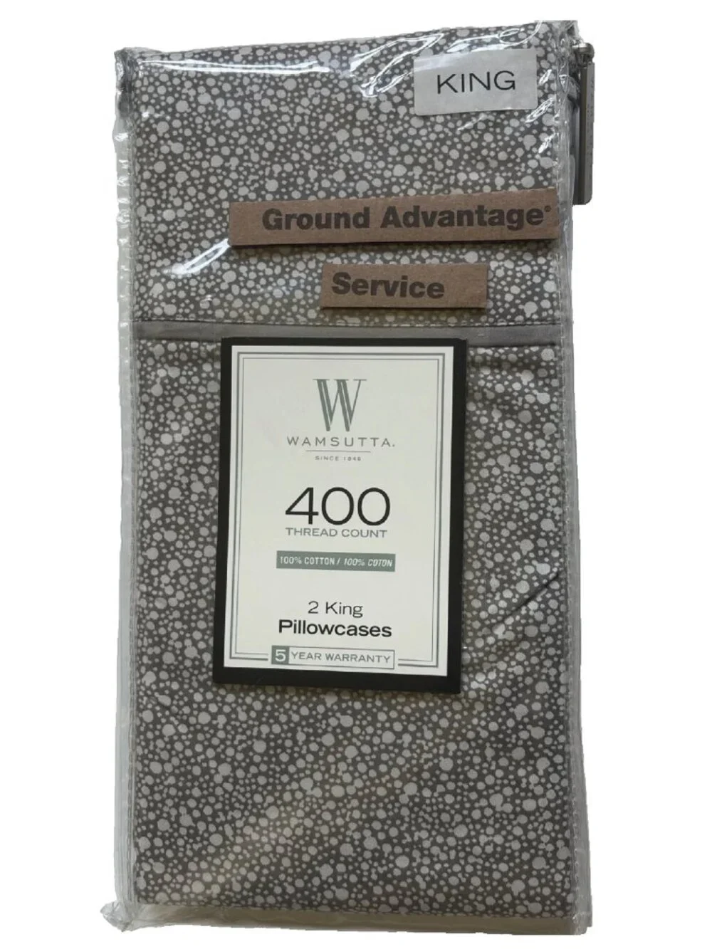 GRAY PEBBLE PATTERN Wamsutta 400 TC 100% Cotton Sateen King Pillowcases NEW